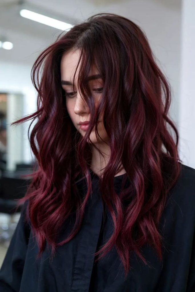 Ruby balayage melt brown hairstyle look.