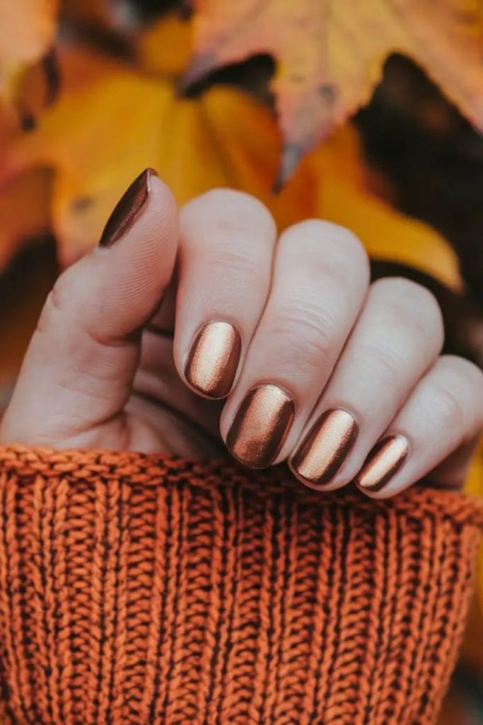 Warm copper fleck nails sparkle