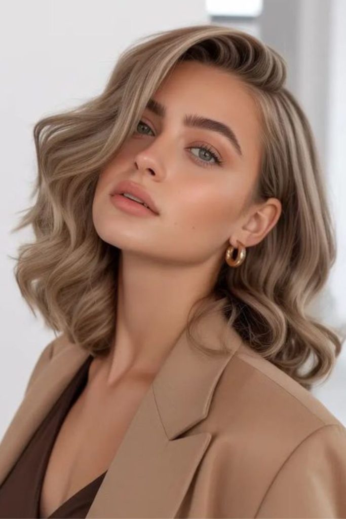 Warm sandy layered shoulder-length hair