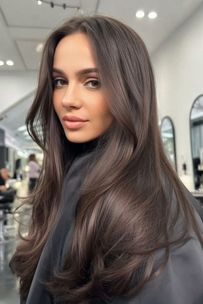 Dark brown sleek long hair shine