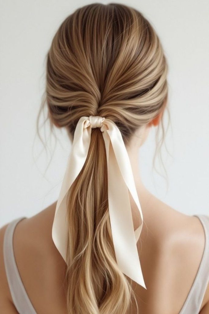 Low pony silk ribbon hairstyle