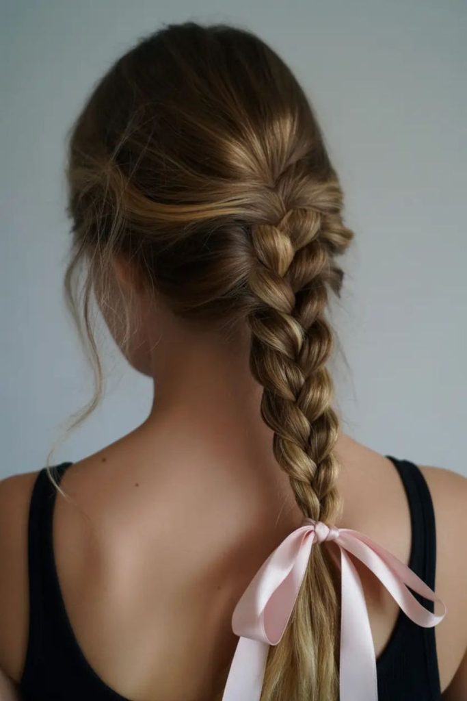 Silk ribbon smooth straight back braids.