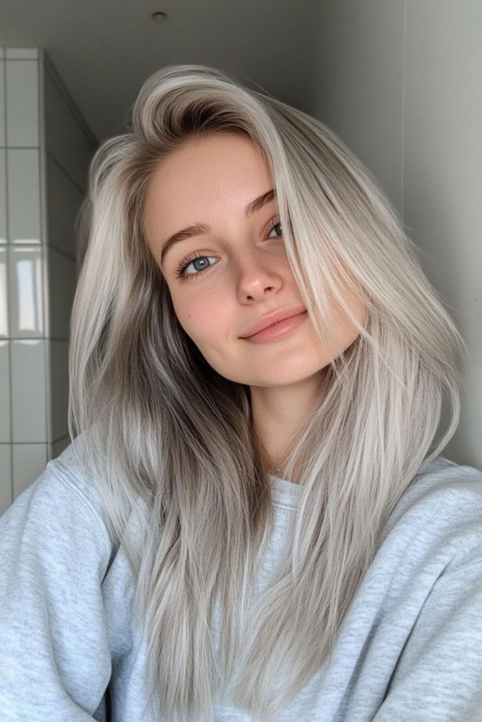 Platinum straight hair with hidden layers