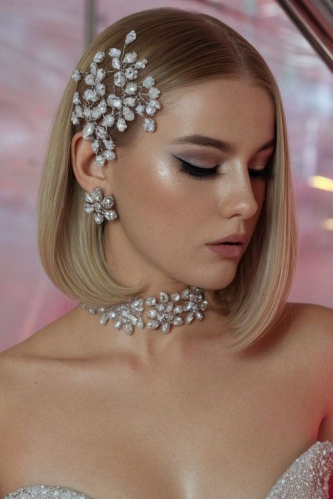 Silver sweep sleek futuristic hairstyle look