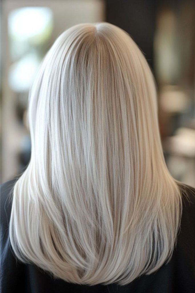 Pale silver straight hair with shine