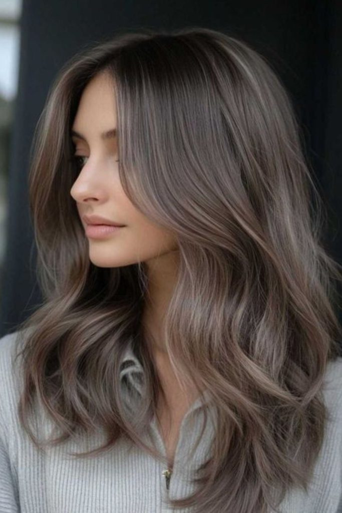 Sleek brunette with silver ash streaks