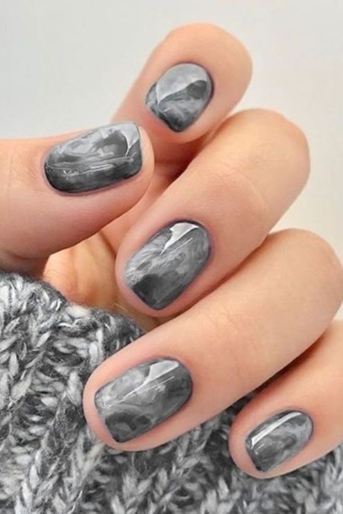 Transparent gray smoky nails style