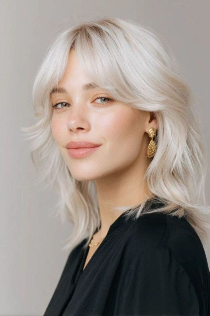 Shoulder-length platinum waves with soft volume
