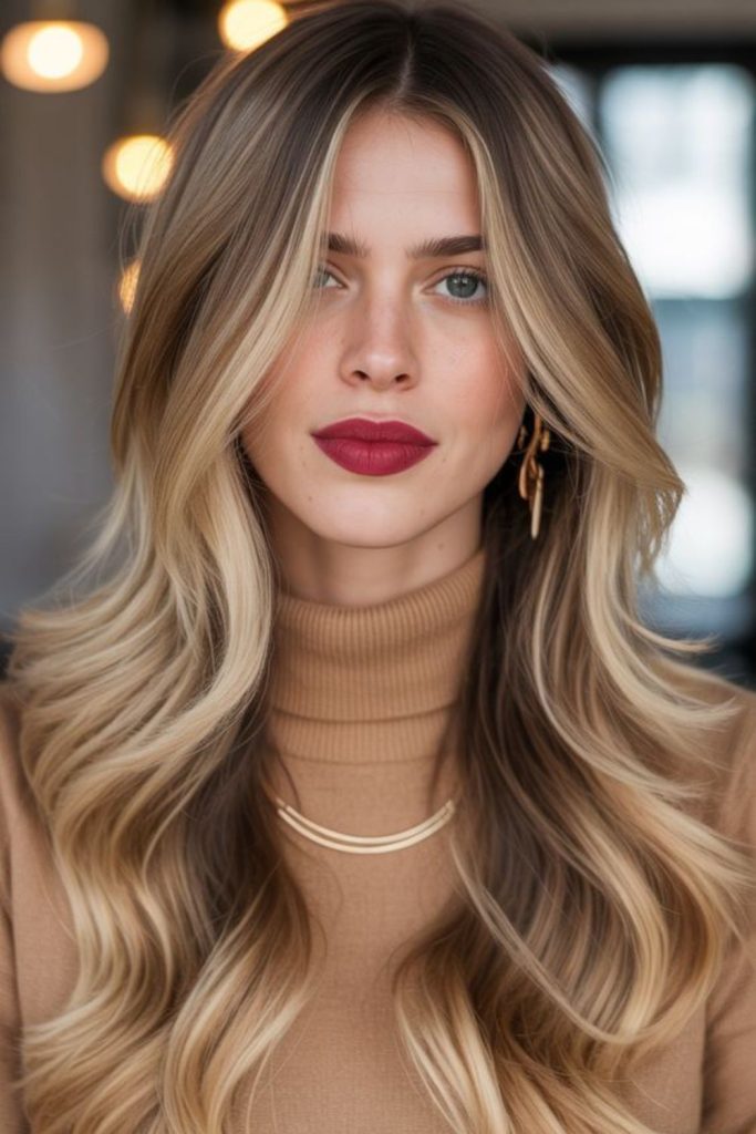 Sunlit honey blonde waves glowing