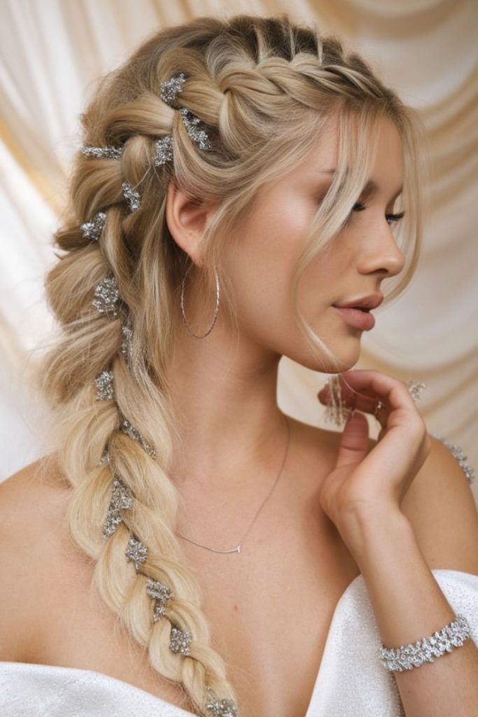 Glitter braid sparkling dance hairstyle