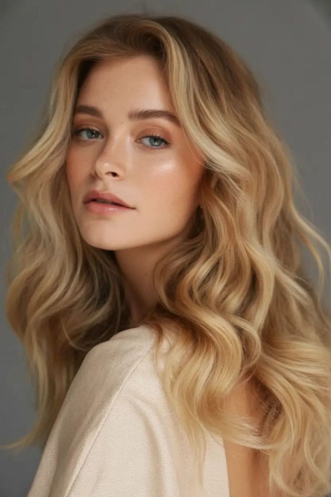 Subtle honey platinum light-catching hair