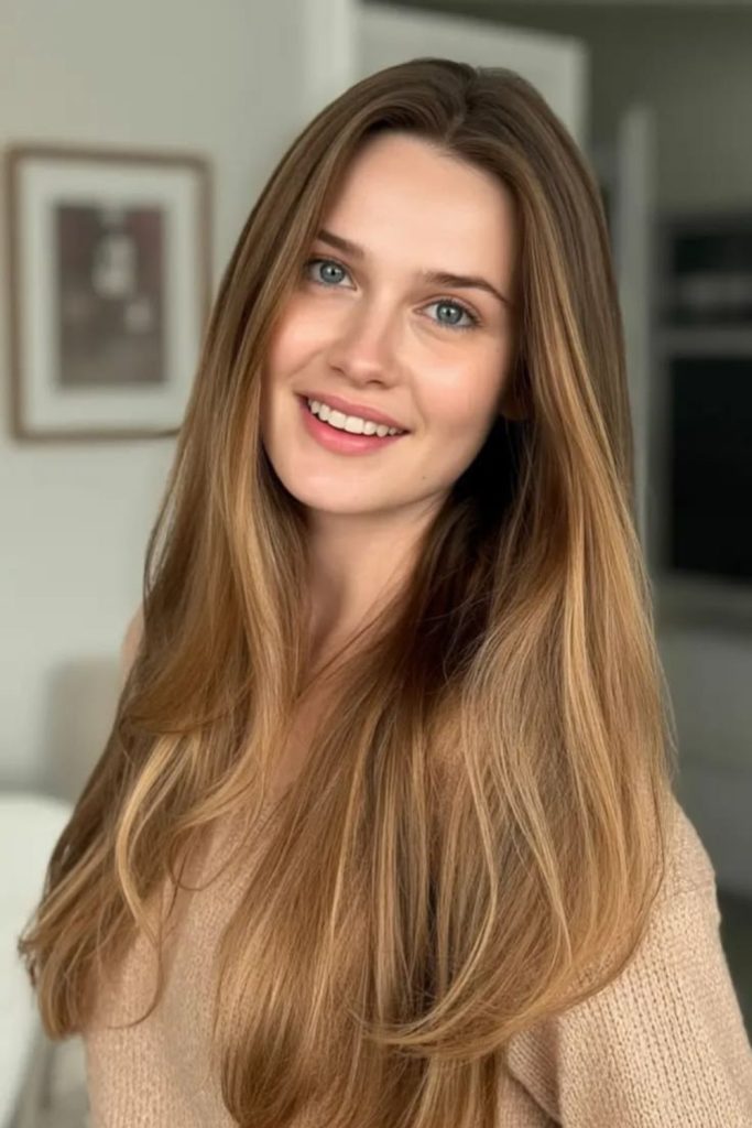 Golden hair reflecting sunlight naturally