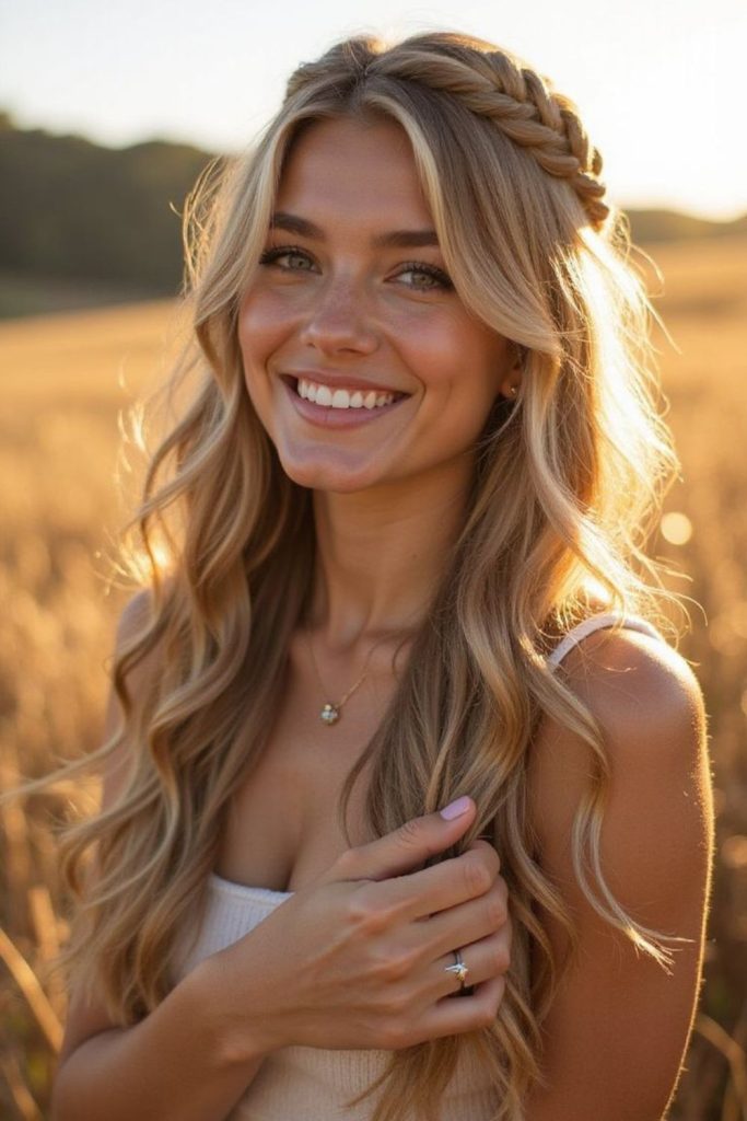 Sunset curls halo warm glowing hairstyle