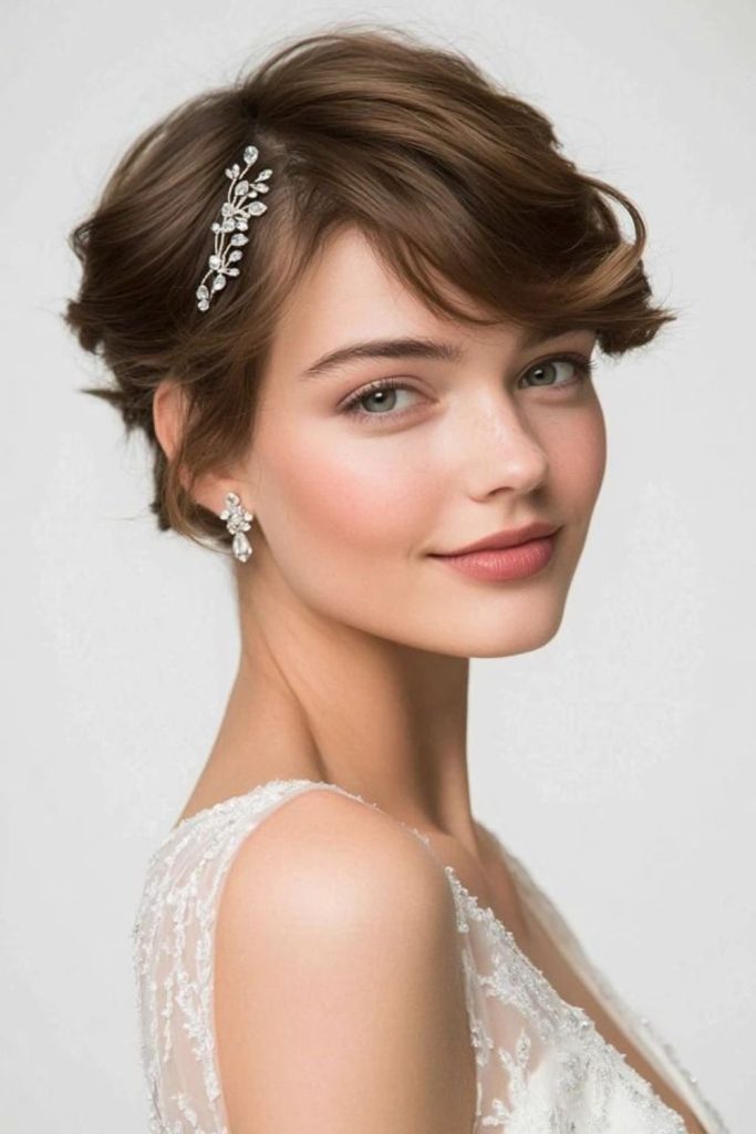 Tousled short hair with amber highlights