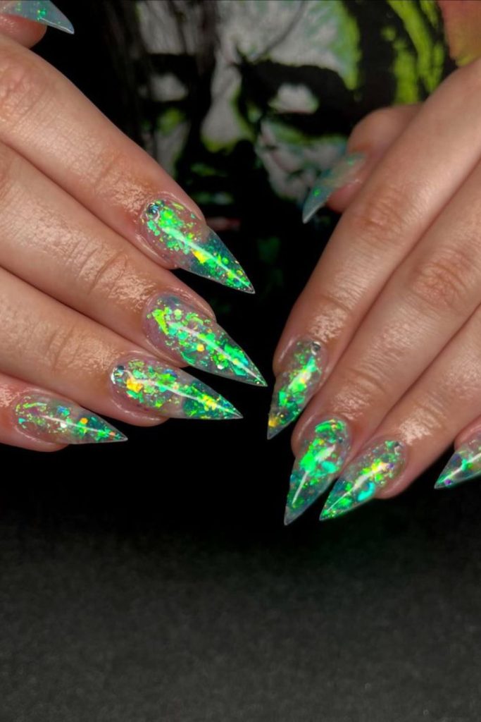 Crystal shard neon nail design