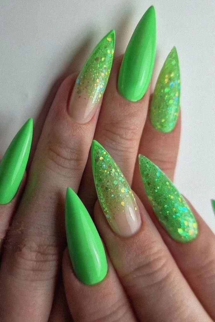 Toxic glitter neon green nails