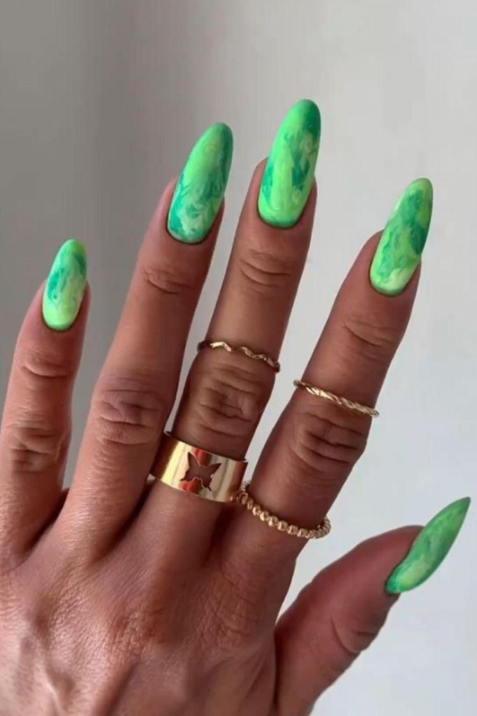 Neon marble swirl nail design