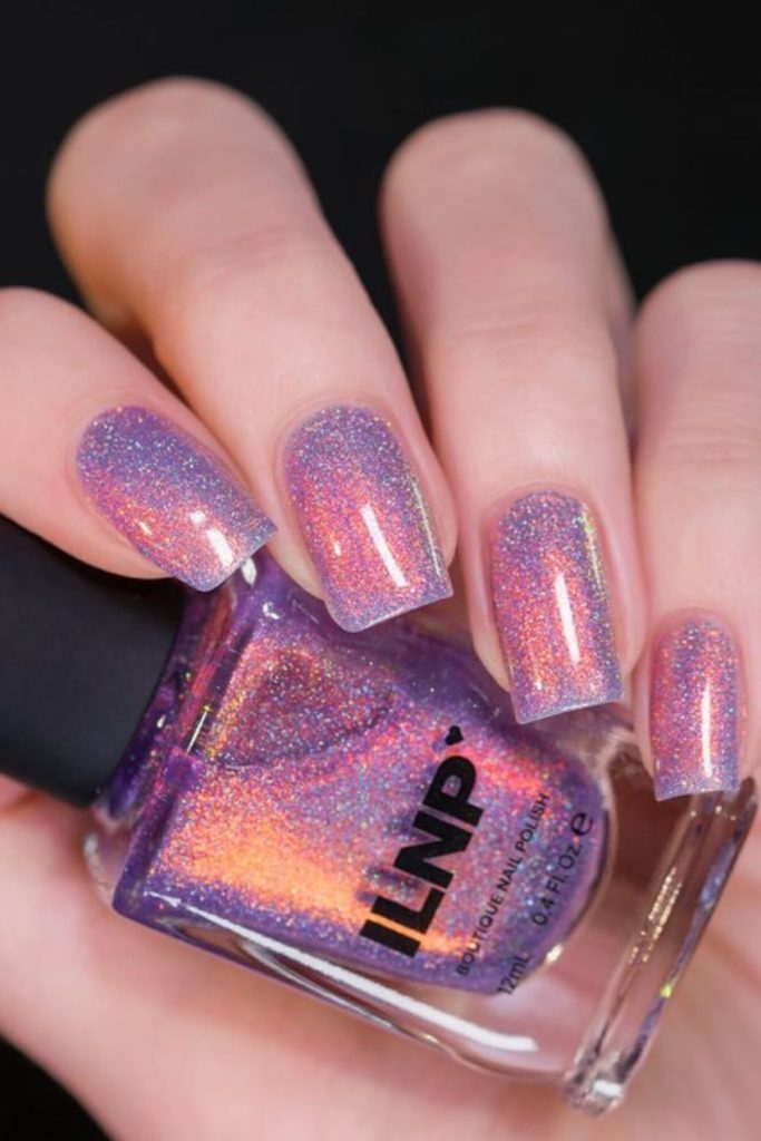 Dusky purple nails with pink shimmer