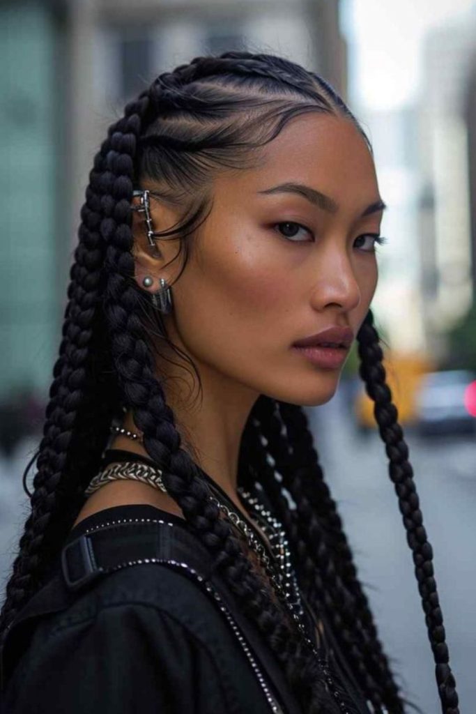 Falling diagonal braids twilight hues