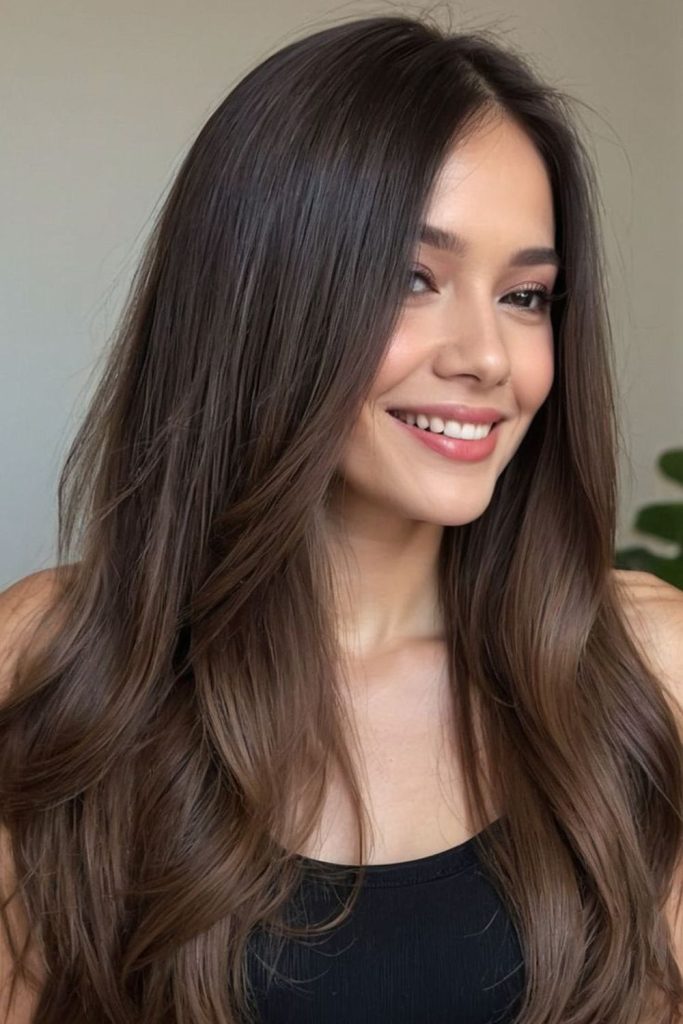 Dark brown straight hair with soft wave