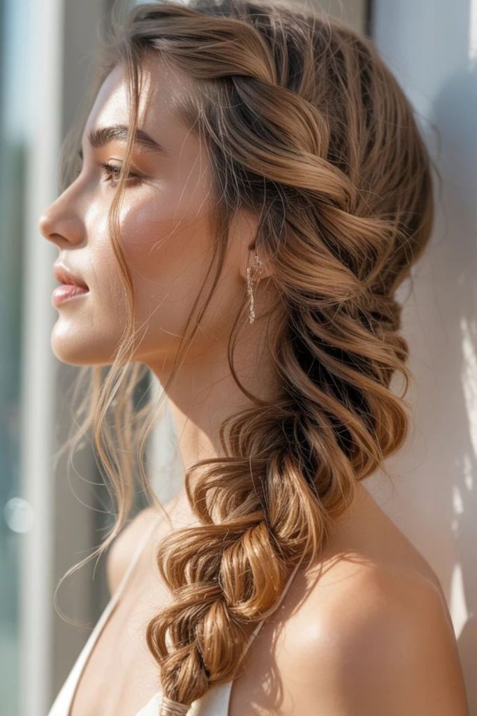 Fishtail braid twisted bridal hair style