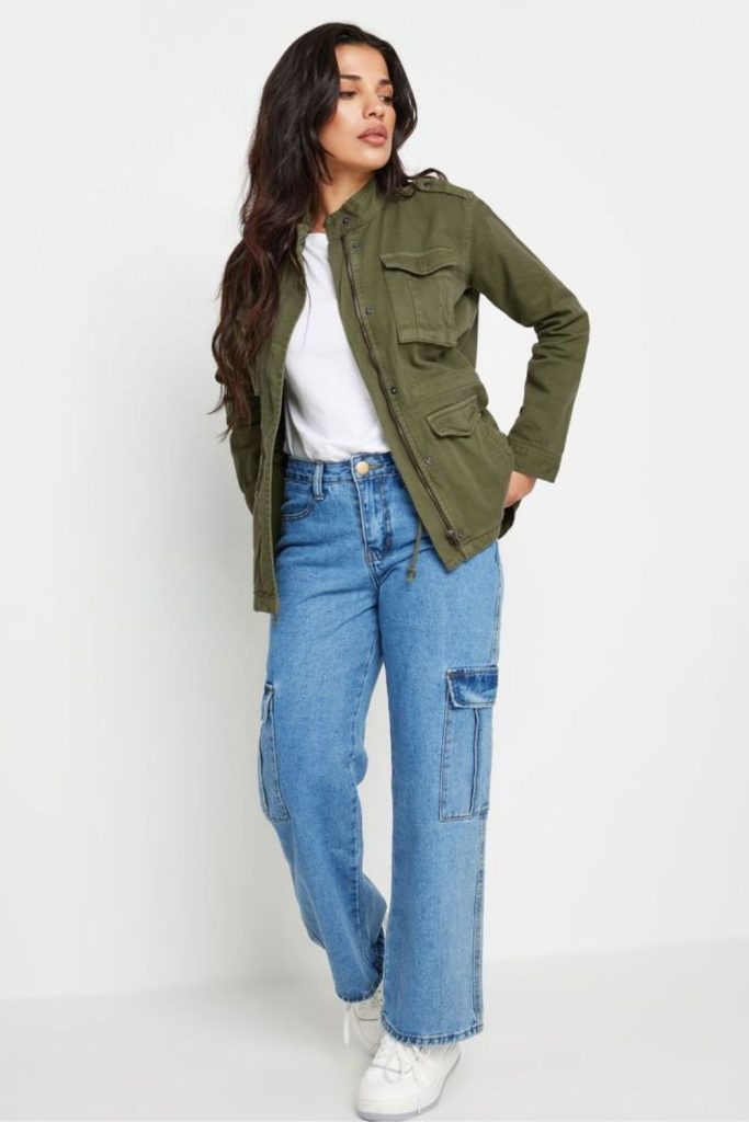 Utility jacket parachute pants style.