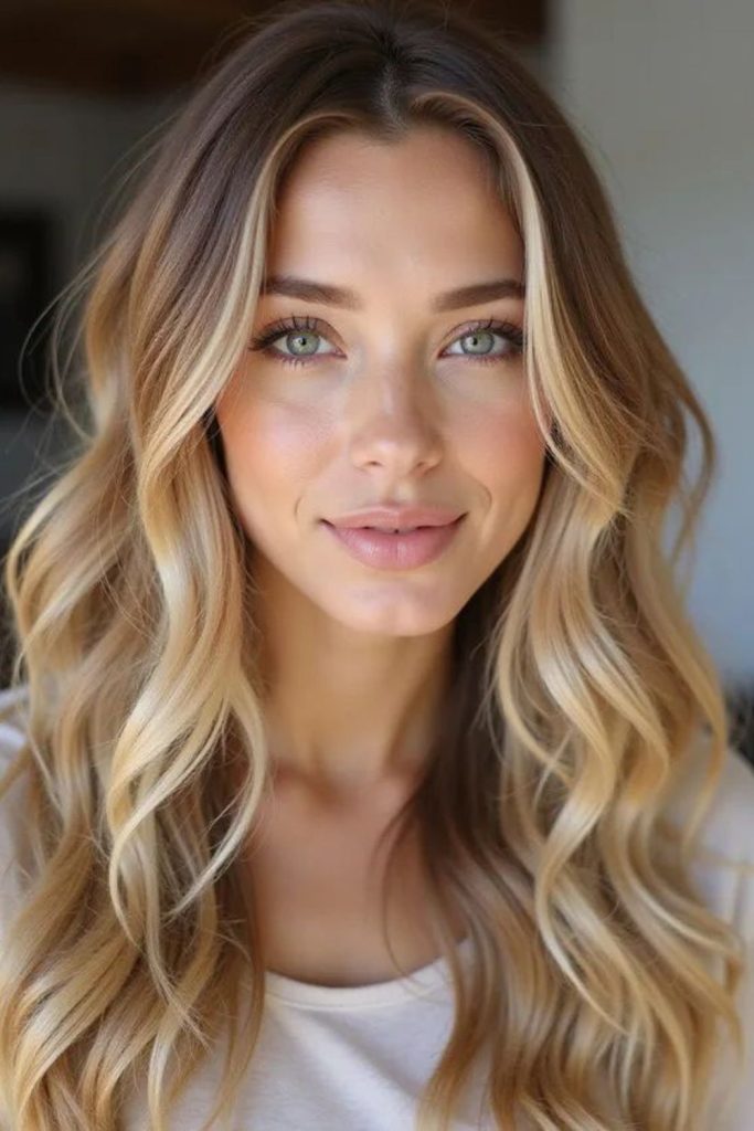 Caramel vanilla rippled shoulder-length waves