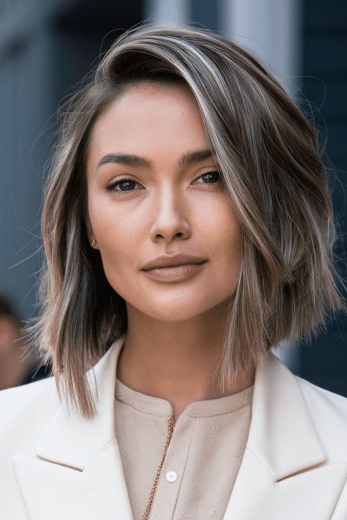 Ash-toned velvet bob with hidden layers