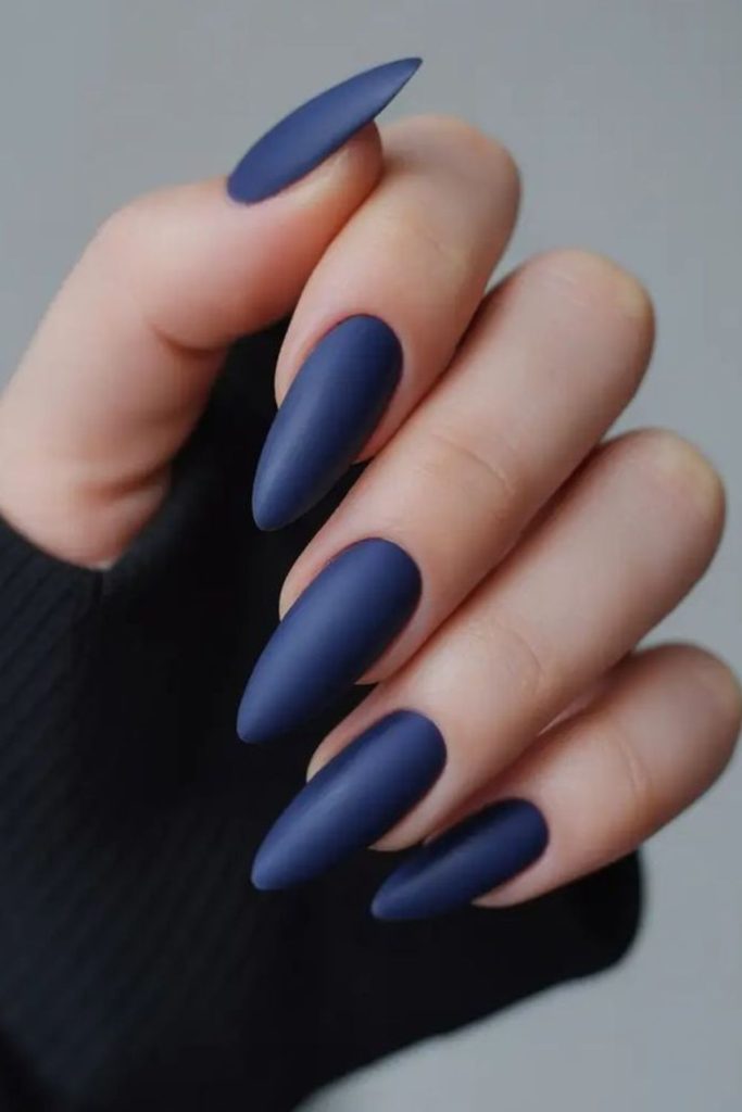 Deep indigo matte nails mysterious elegance