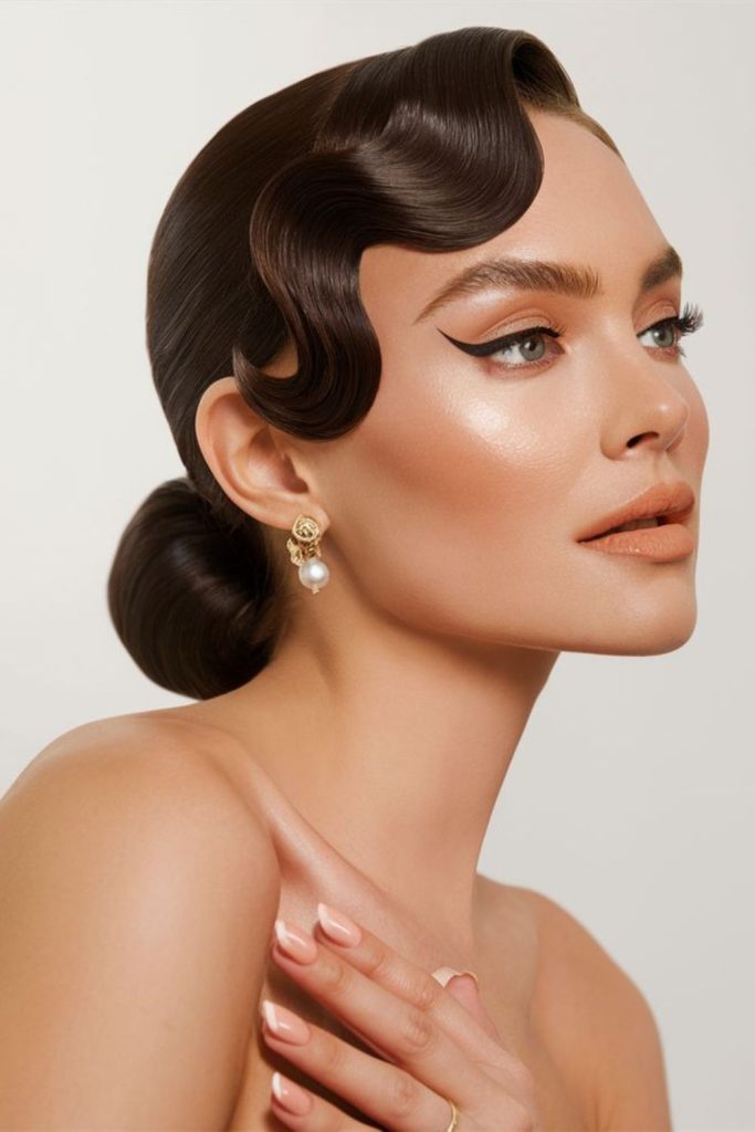 Glossy vintage finger wave bridal style