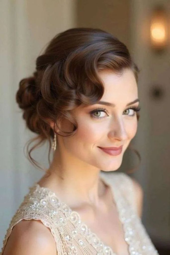 Retro-inspired voluminous bridal hair roll