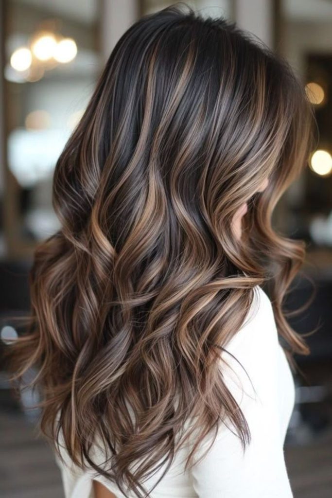 Bronze ripples over walnut brown hair texture.