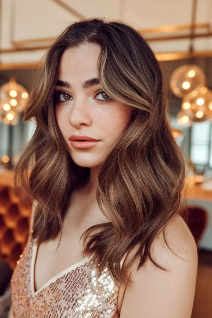 Soft wavy mid-length layered hair style