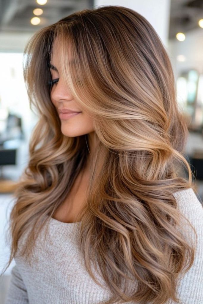 Amber blonde warm glowing textured waves