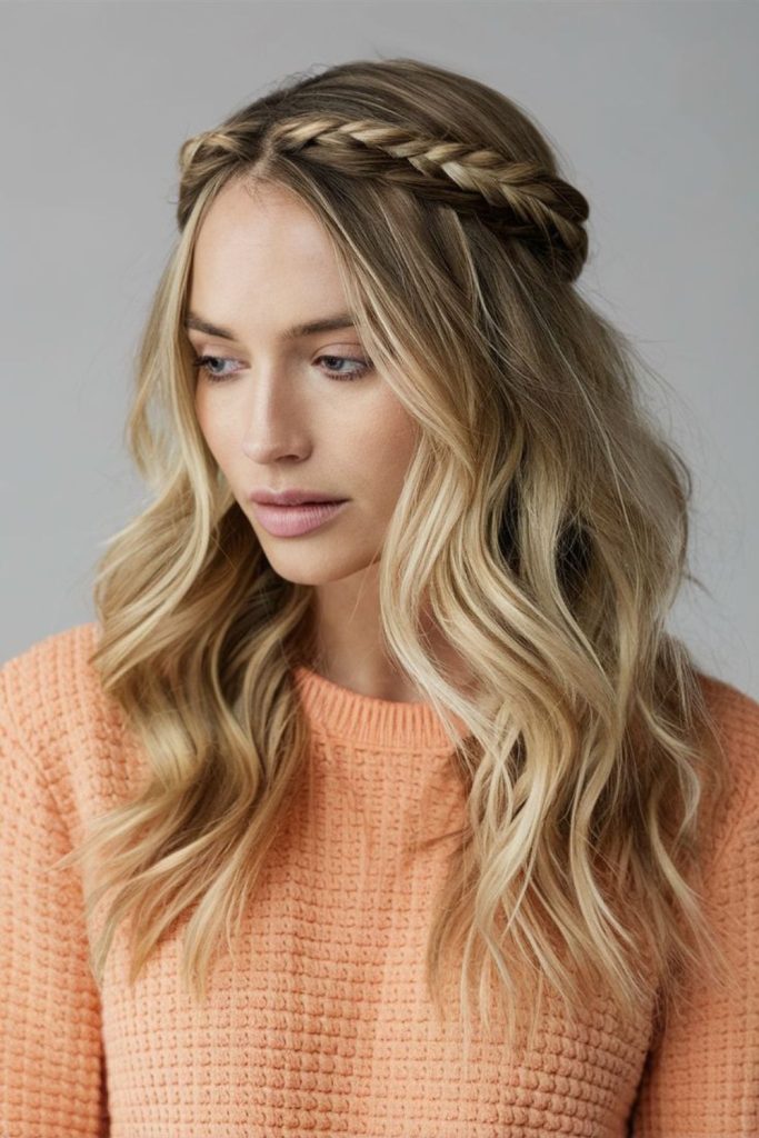 Apricot dream braided crown romantic braided halo soft apricot tone