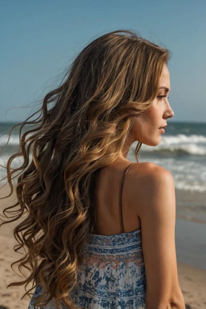 Textured waves wild aqua pool hairstyle.