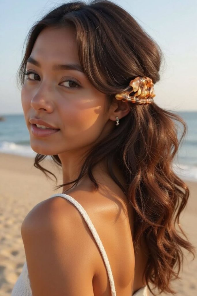 Feathered layers flick soft pool hairstyle.