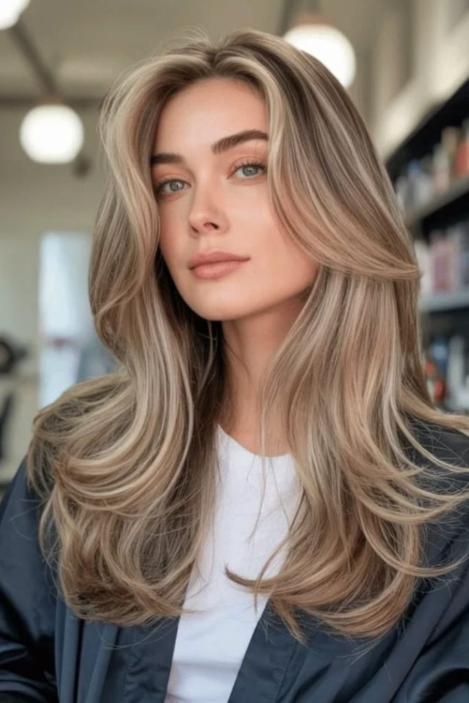 Ash honey blonde blended dimensional waves