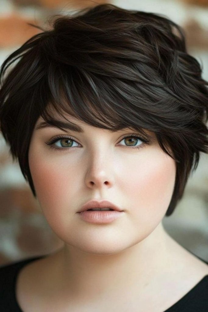 flicked short haircut glowing soft layered movement style