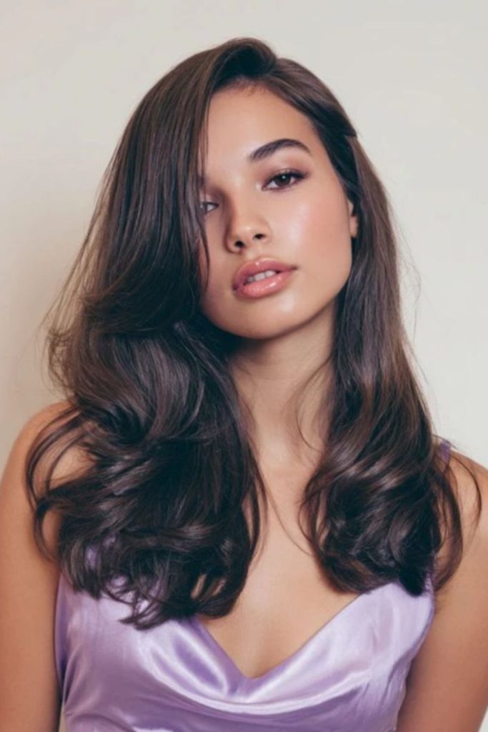 Aurora silk side sweep soft luminous hair flow