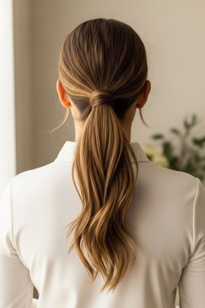 Berry loop pony cascade layered ponytail flowing berry toned style