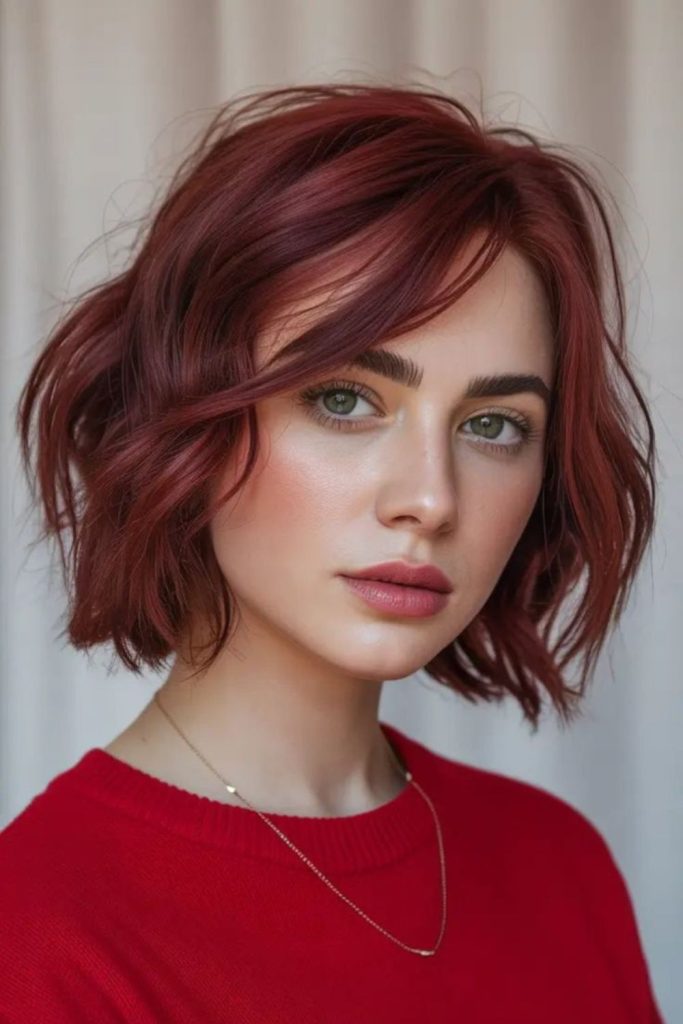 soft layered berry toned bob