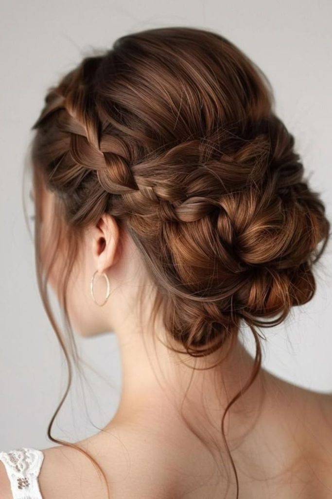 Braided bun fusion intricate knot hairstyle