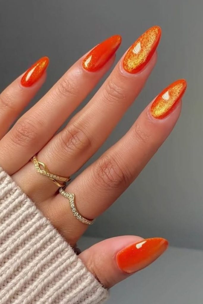 Papaya splash bright orange abstract nails.