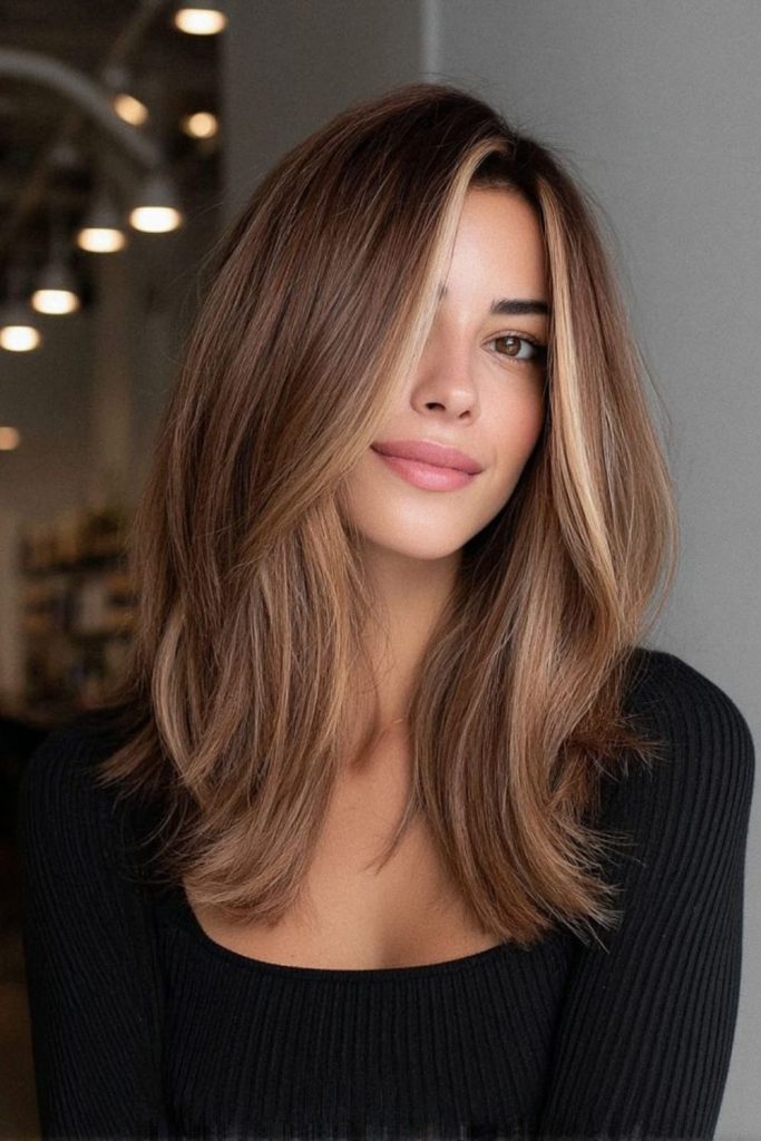 Warm toned layered medium flowing hairstyle