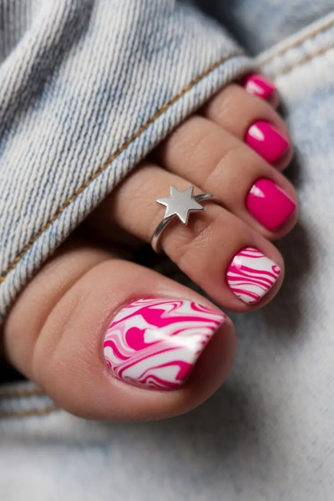 Pastel candy marble soft toenail design