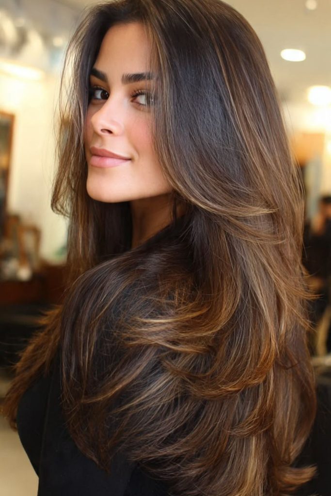 Cascade Winged long flowing layered cut.