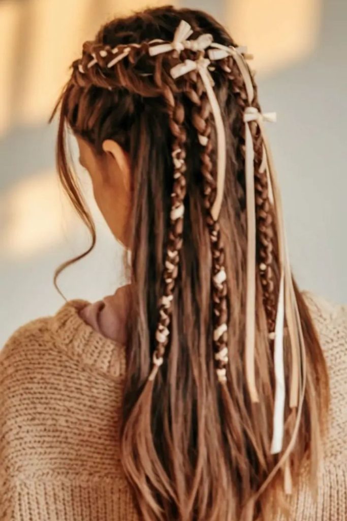 Celestial ribbon braid cascade elegant flowing finale hairstyle