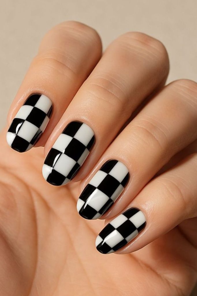 Mini checkerboard pattern nail design