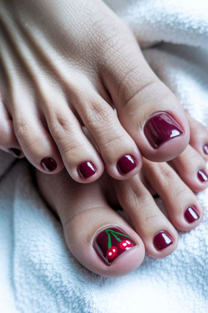 Glossy cherry red classic toenail style